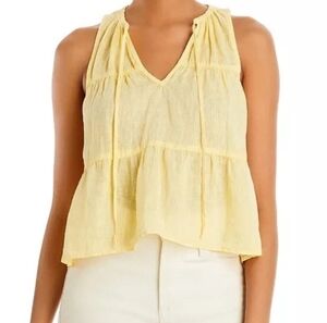 Bella Dahl 100% Linen Yellow Tiered Sleeveless Blouse Size Small